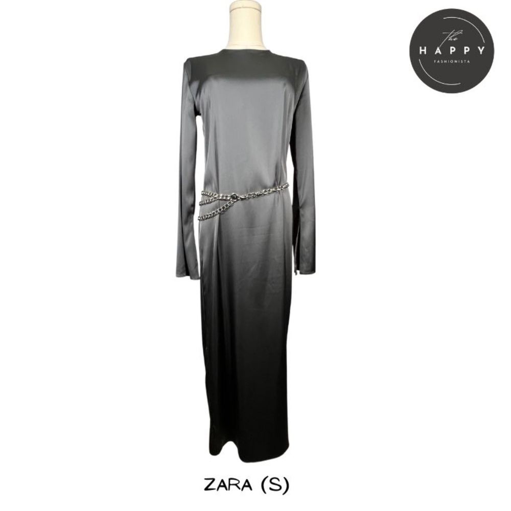 NWT Zara Gunmetal Grey Satin Dress (S)